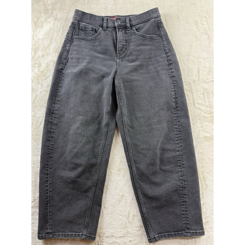 Spanx Size S Petite Wide Leg Button Denim Jeans Charcoal Black 21593Q